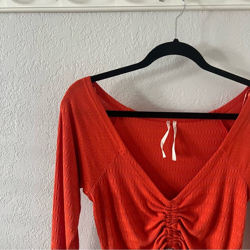 Anthropologie Orange Ribbed Drawstring Crop Top - Picture 6 of 10